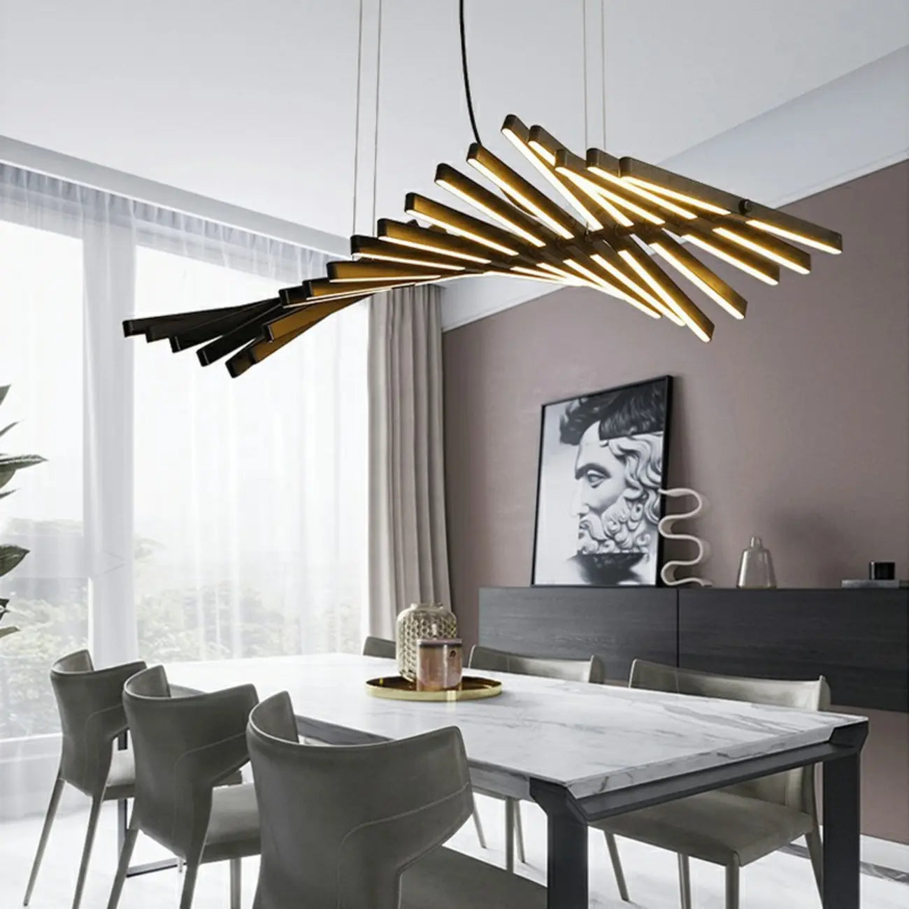 Suspension linéaire élégante en acrylique pour îlot de cuisine avec télécommande