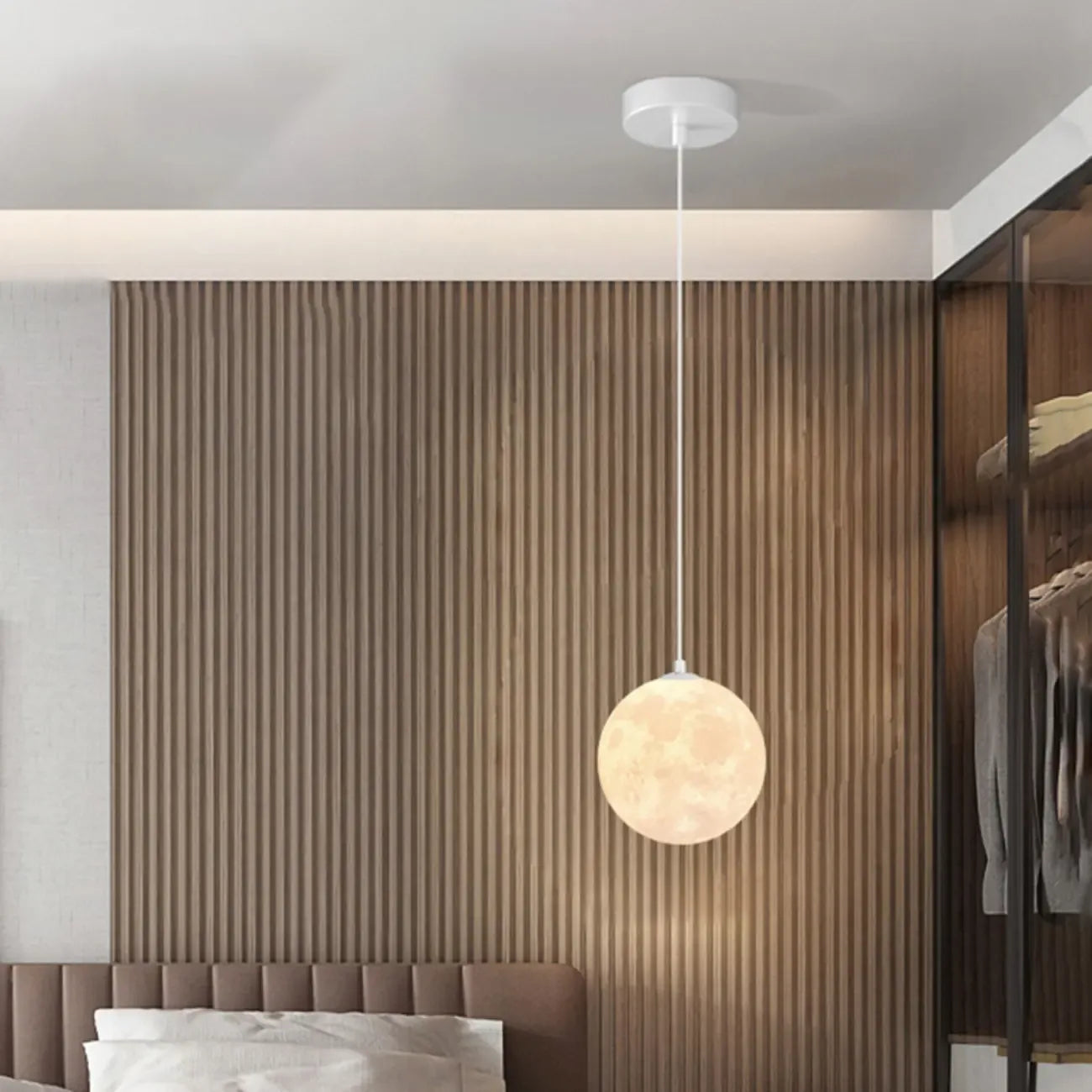 Suspension lumineuse 3D en forme de lune à intensité variable pour une décoration de chevet moderne