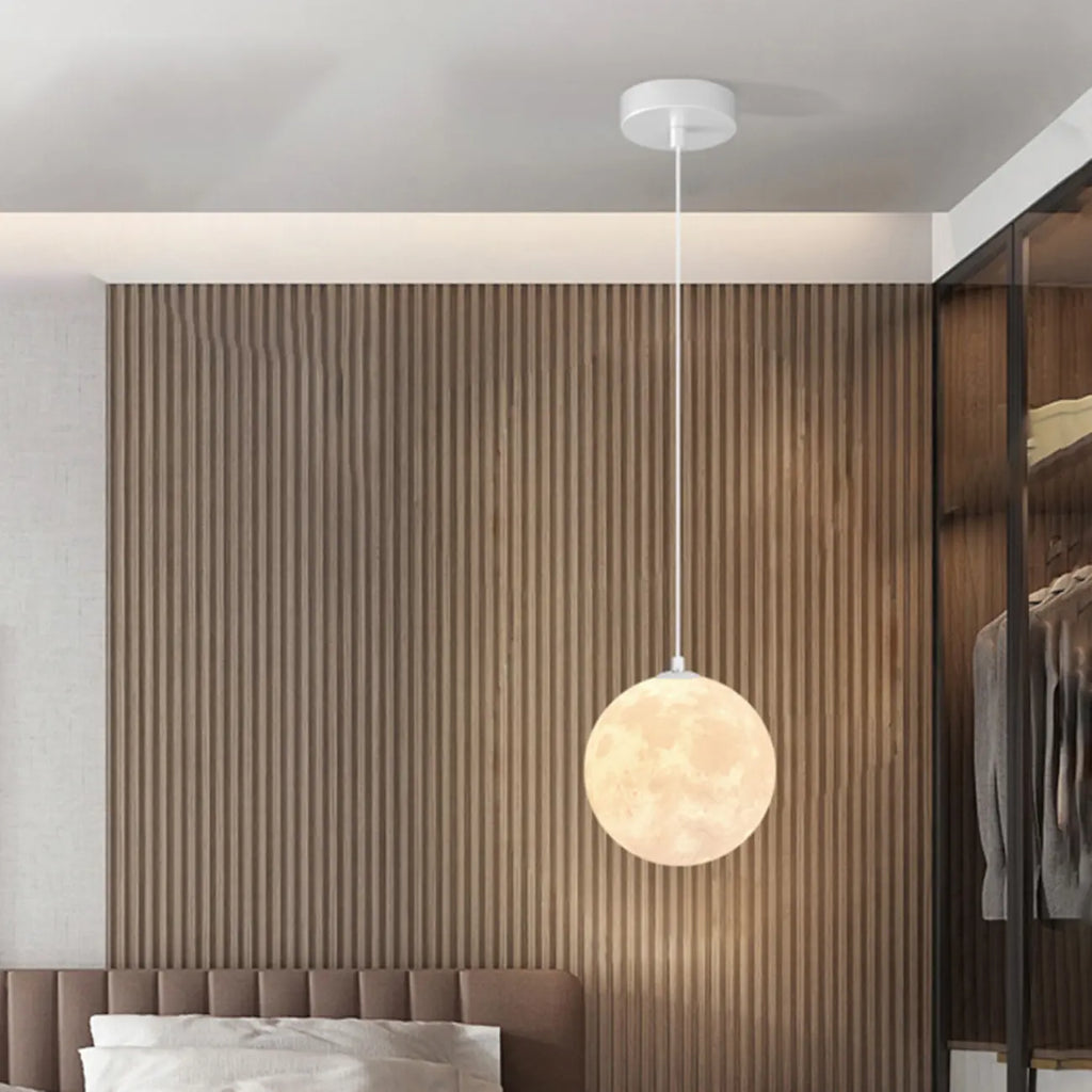 Suspension lumineuse 3D en forme de lune à intensité variable pour une décoration de chevet moderne
