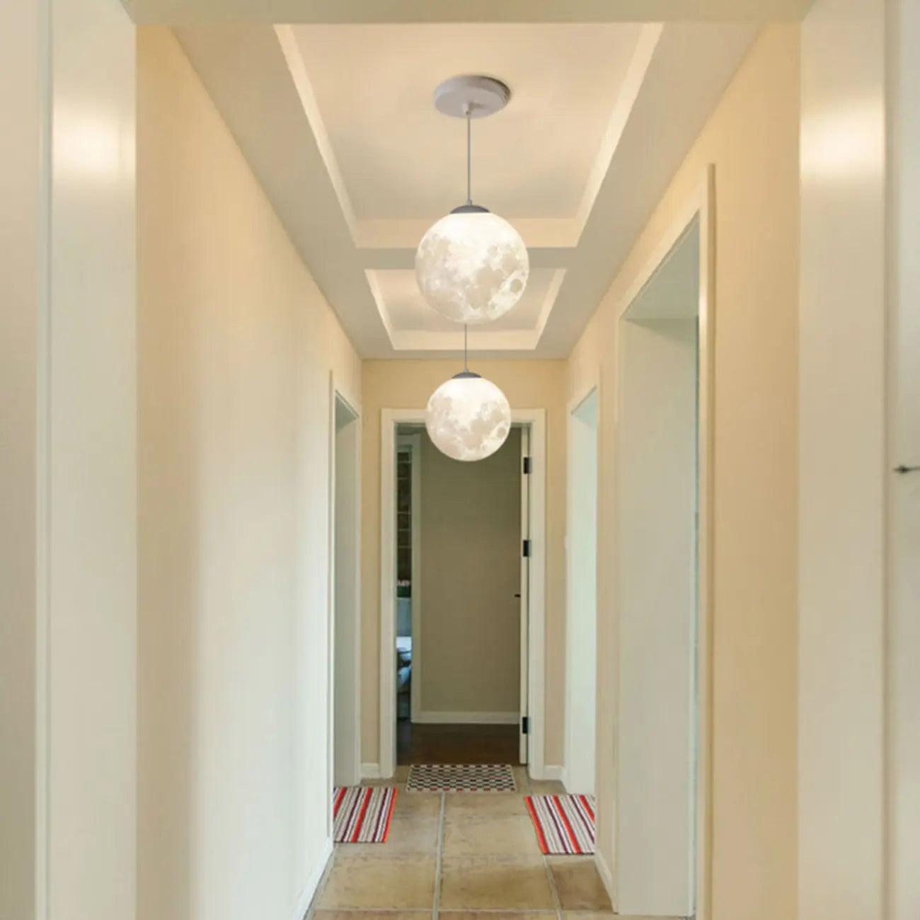 Suspension lumineuse 3D en forme de lune à intensité variable pour une décoration de chevet moderne