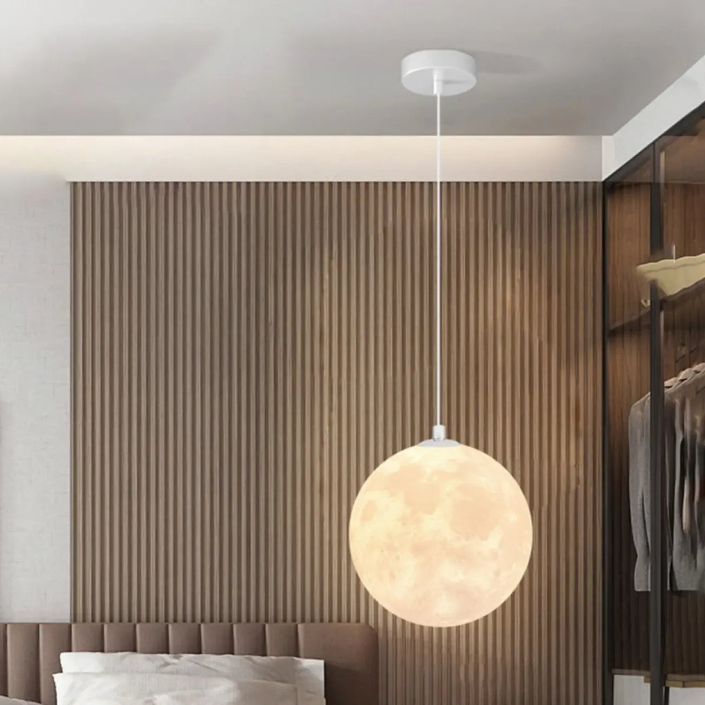 Suspension lumineuse 3D en forme de lune à intensité variable pour une décoration de chevet moderne