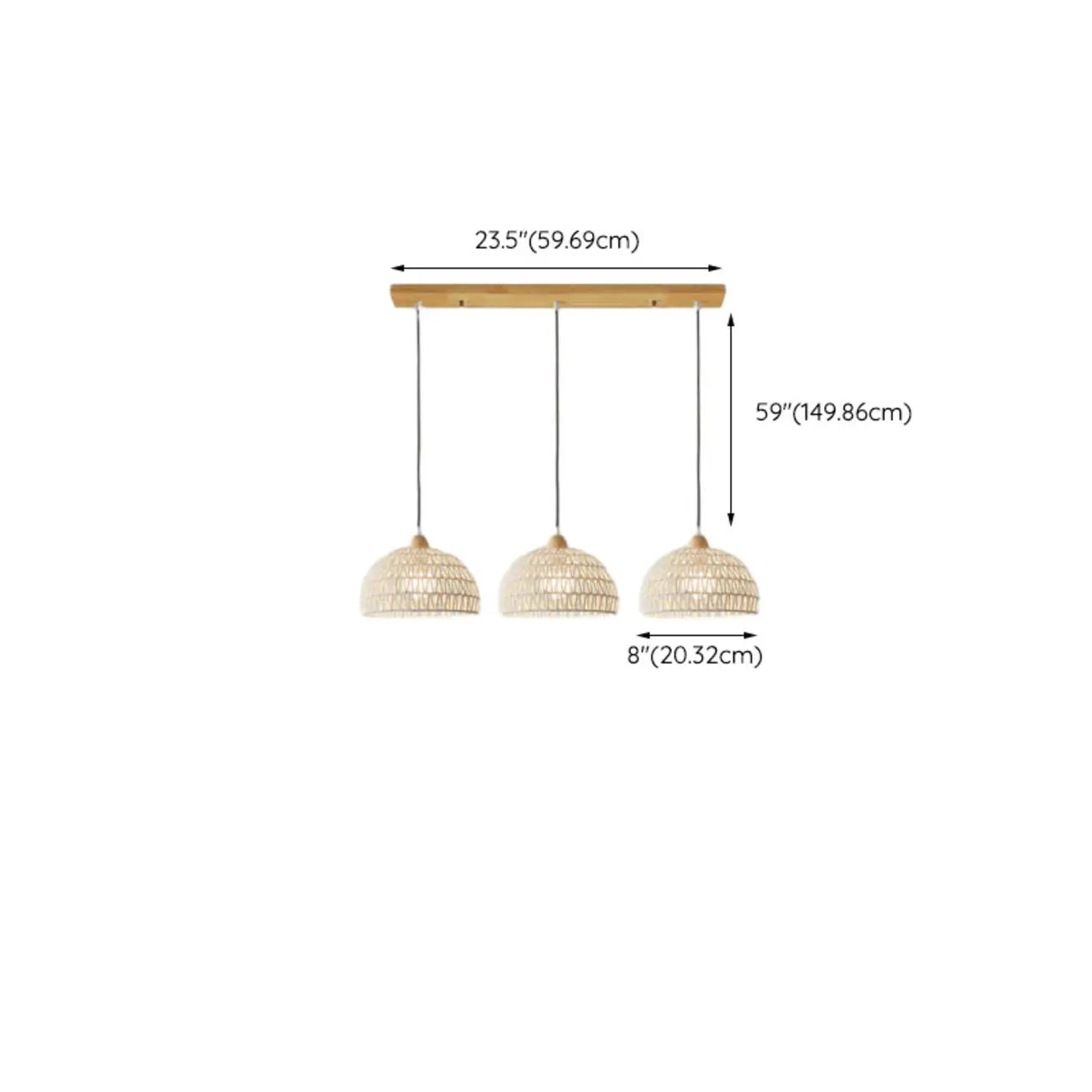 Suspension moderne en bois à 2 lumières, format moyen, idéale pour un îlot de cuisine.