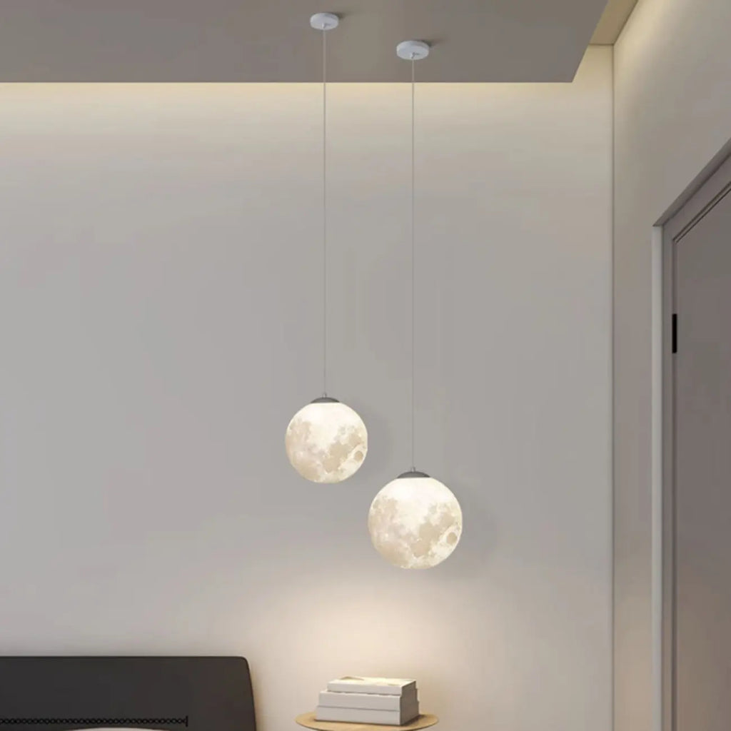 Suspension lumineuse 3D en forme de lune à intensité variable pour une décoration de chevet moderne