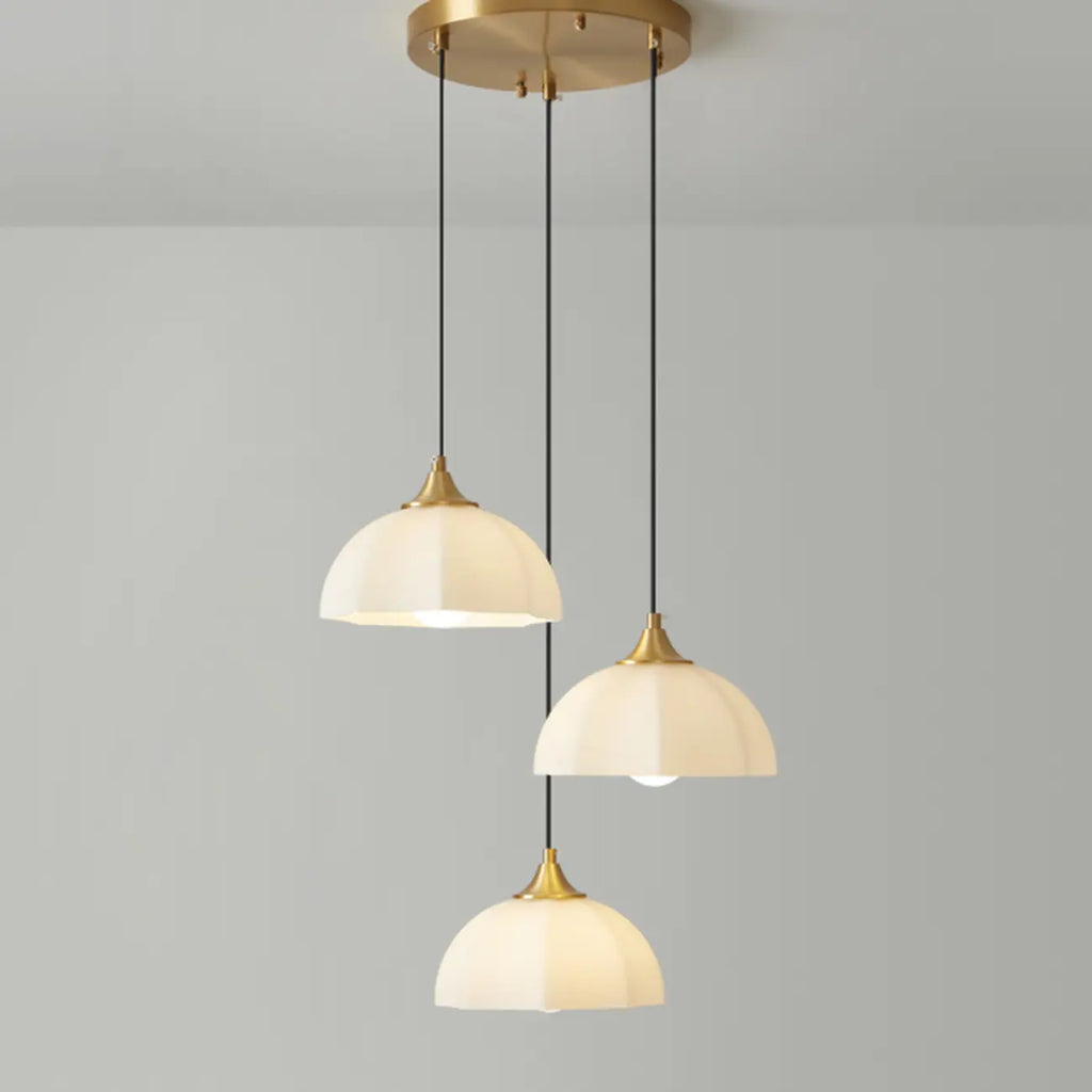 Lampe suspendue LED en verre blanc crème à motif floral pour chevet