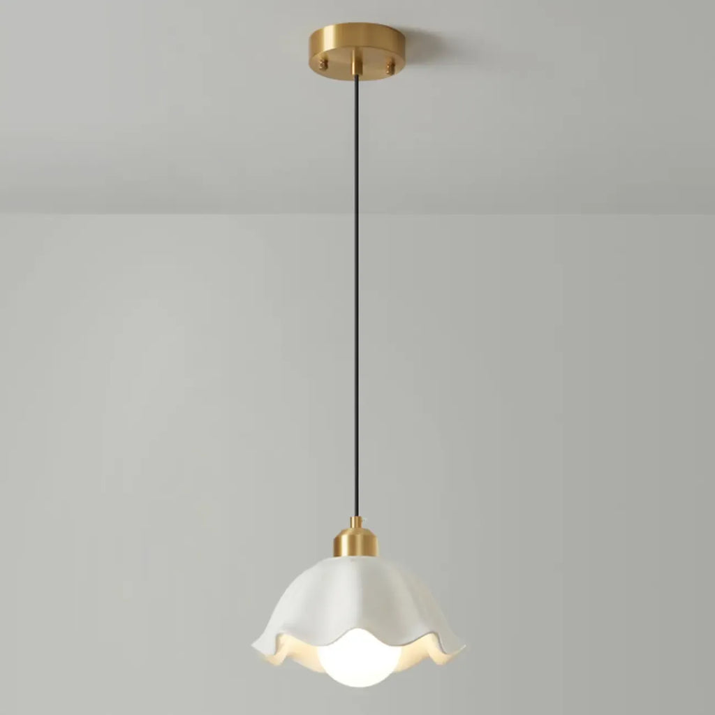 Lampe suspendue LED en verre blanc crème à motif floral pour chevet