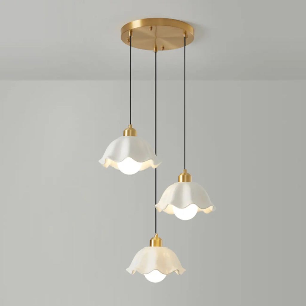 Lampe suspendue LED en verre blanc crème à motif floral pour chevet