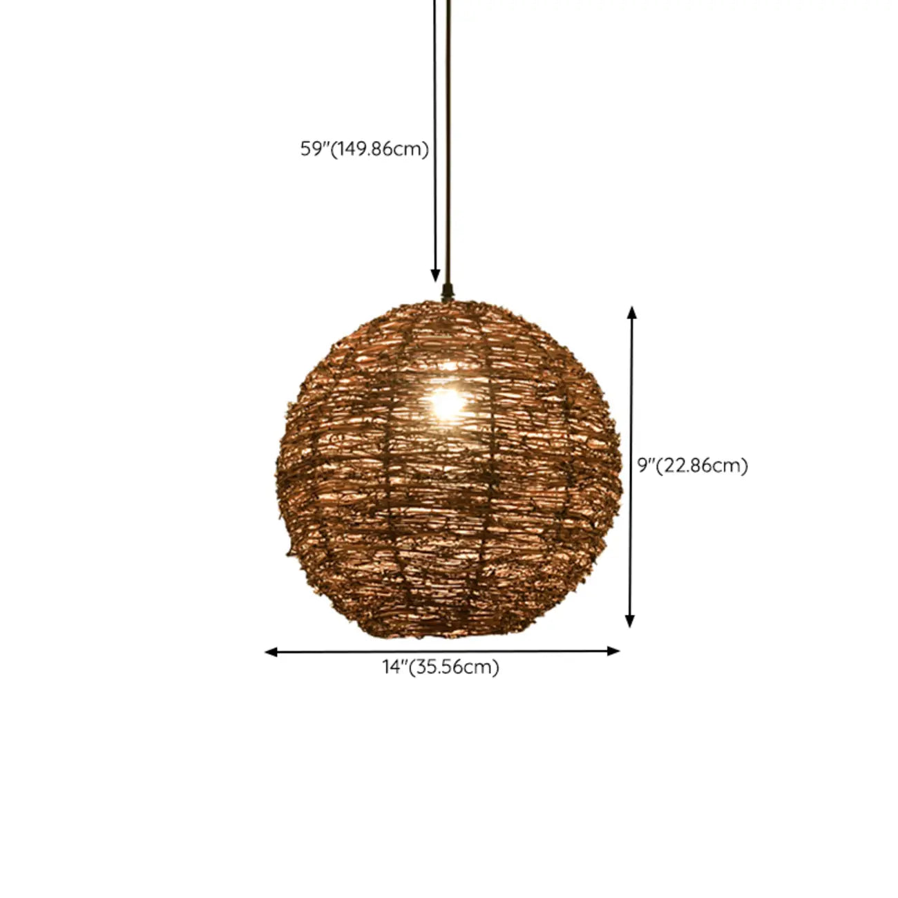 Suspension en bois naturel tressé pour espaces intérieurs