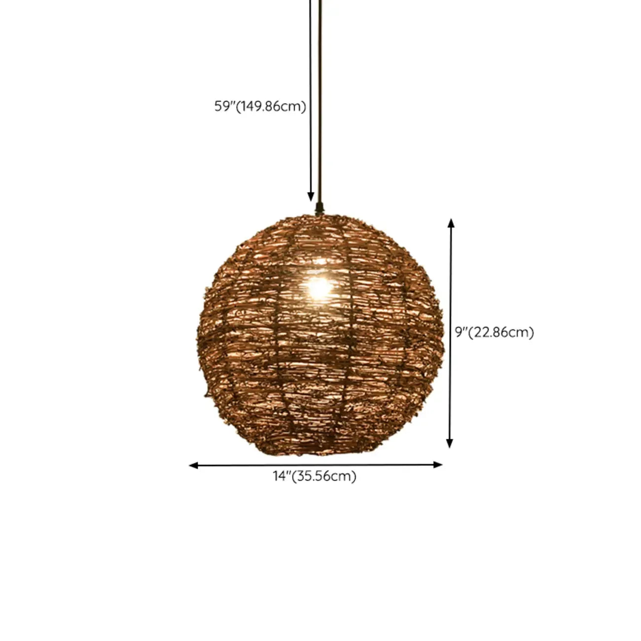 Suspension en bois naturel tressé pour espaces intérieurs