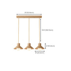 Suspension rustique moderne en bois à 3 lampes coniques pour îlot central.