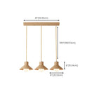Suspension rustique moderne en bois à 3 lampes coniques pour îlot central.