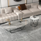 Table basse ovale élégante en métal noir avec piètement géométrique