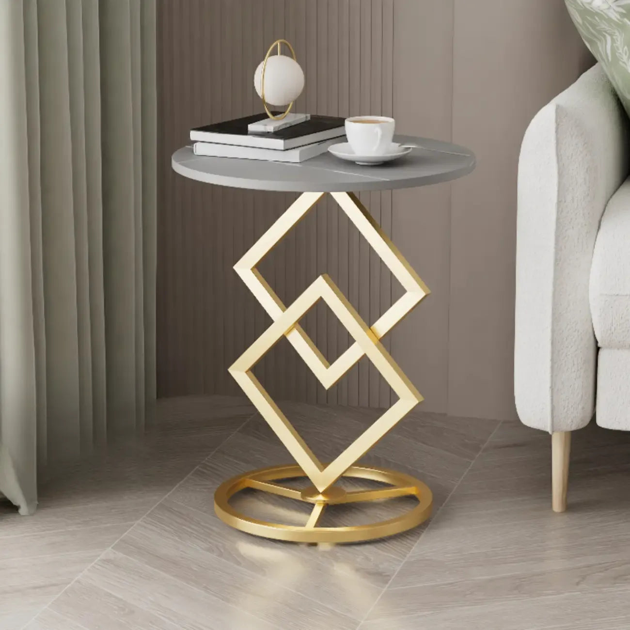 Table d'appoint ronde élégante en marbre avec base en métal pour chambre