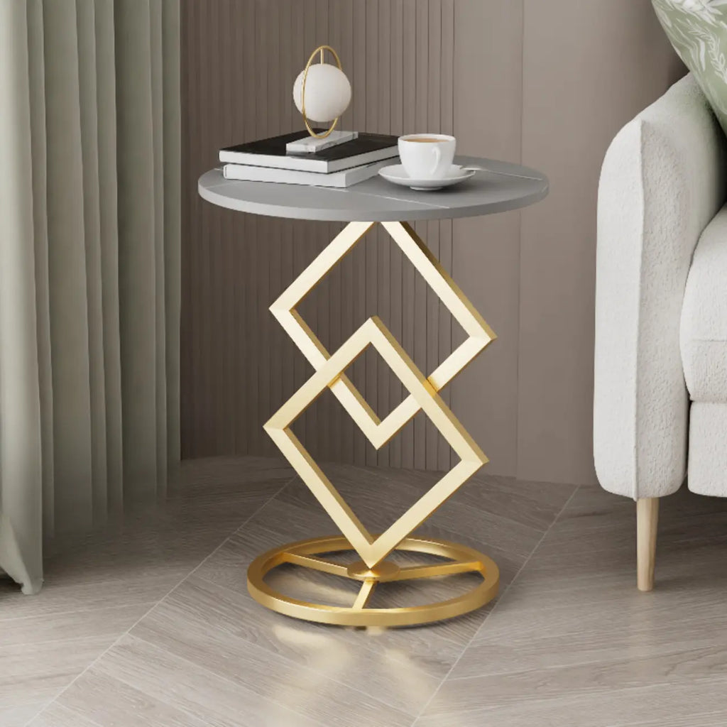 Table d'appoint ronde élégante en marbre avec base en métal pour chambre