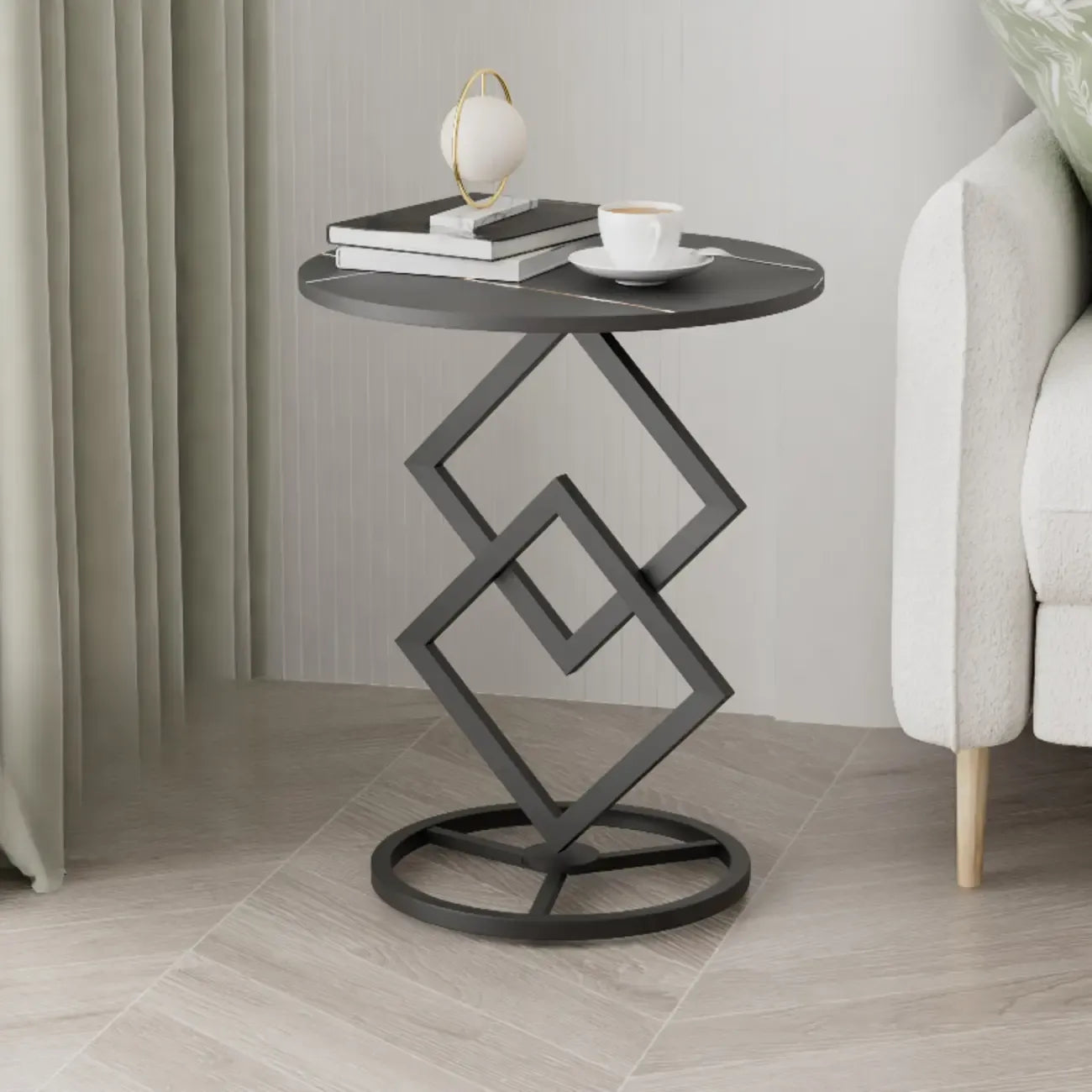 Table d'appoint ronde élégante en marbre avec base en métal pour chambre