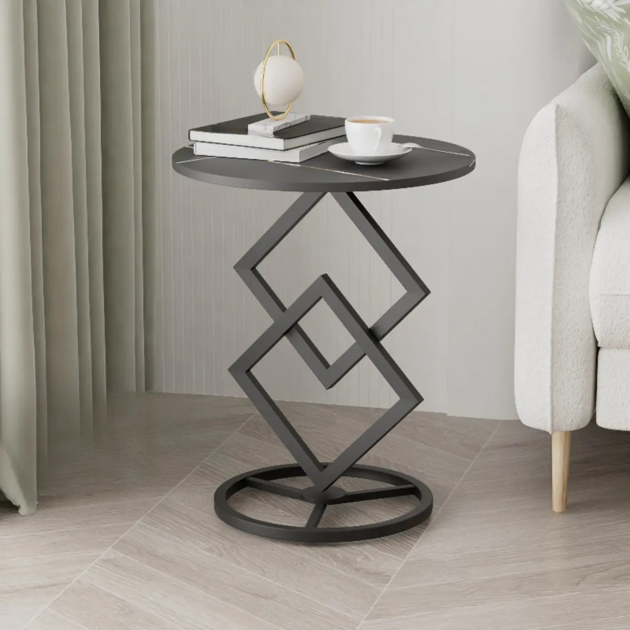 Table d'appoint ronde élégante en marbre avec base en métal pour chambre