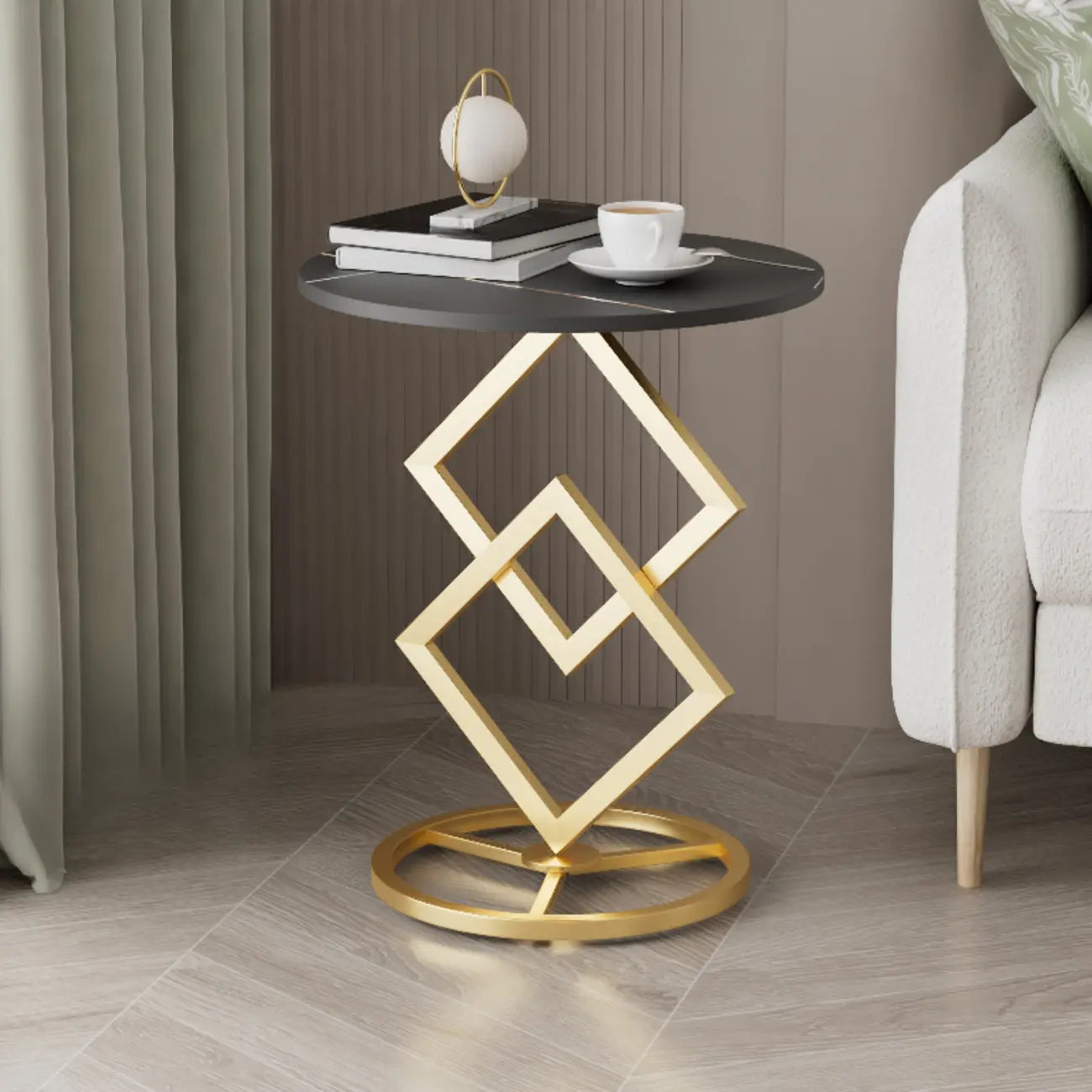 Table d'appoint ronde élégante en marbre avec base en métal pour chambre