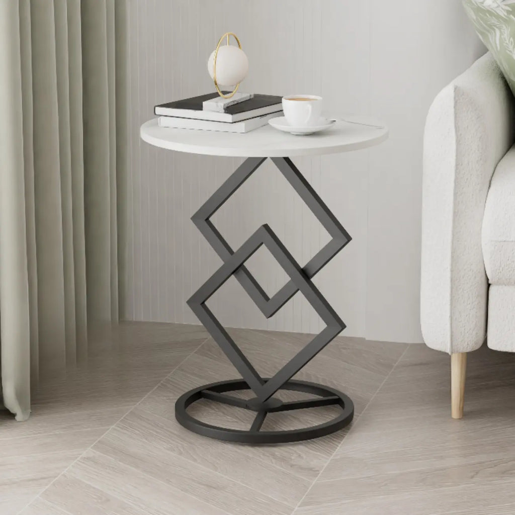 Table d'appoint ronde élégante en marbre avec base en métal pour chambre