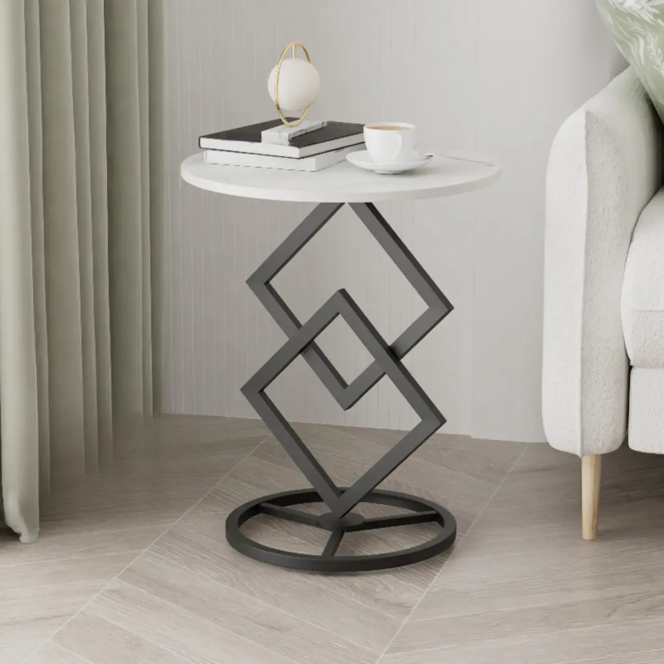 Table d'appoint ronde élégante en marbre avec base en métal pour chambre