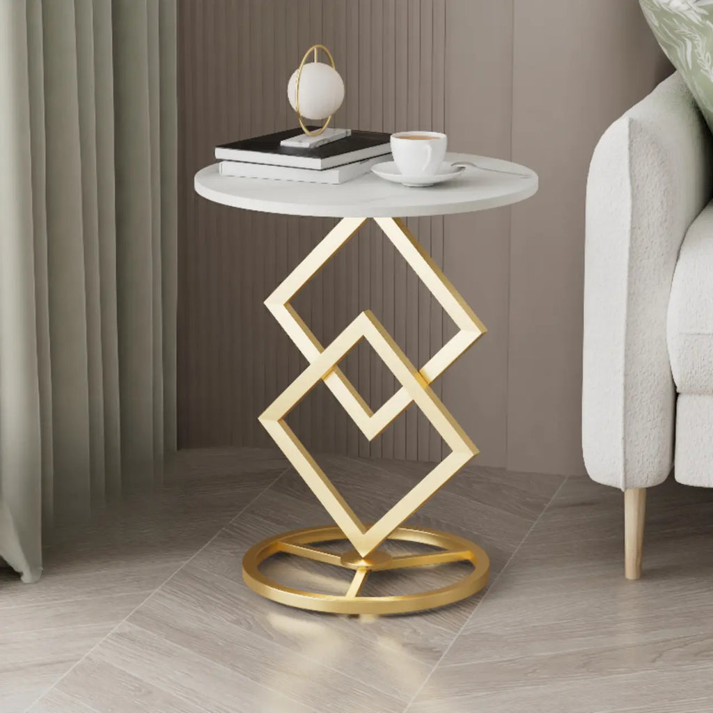 Table d'appoint ronde élégante en marbre avec base en métal pour chambre
