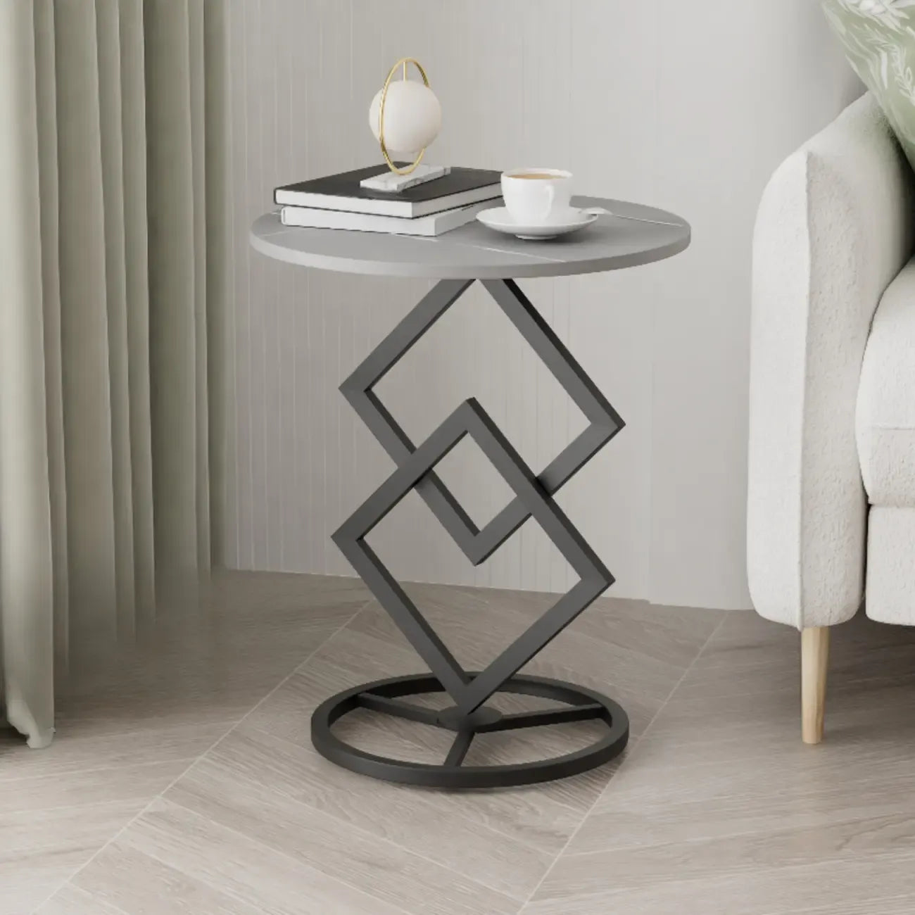 Table d'appoint ronde élégante en marbre avec base en métal pour chambre