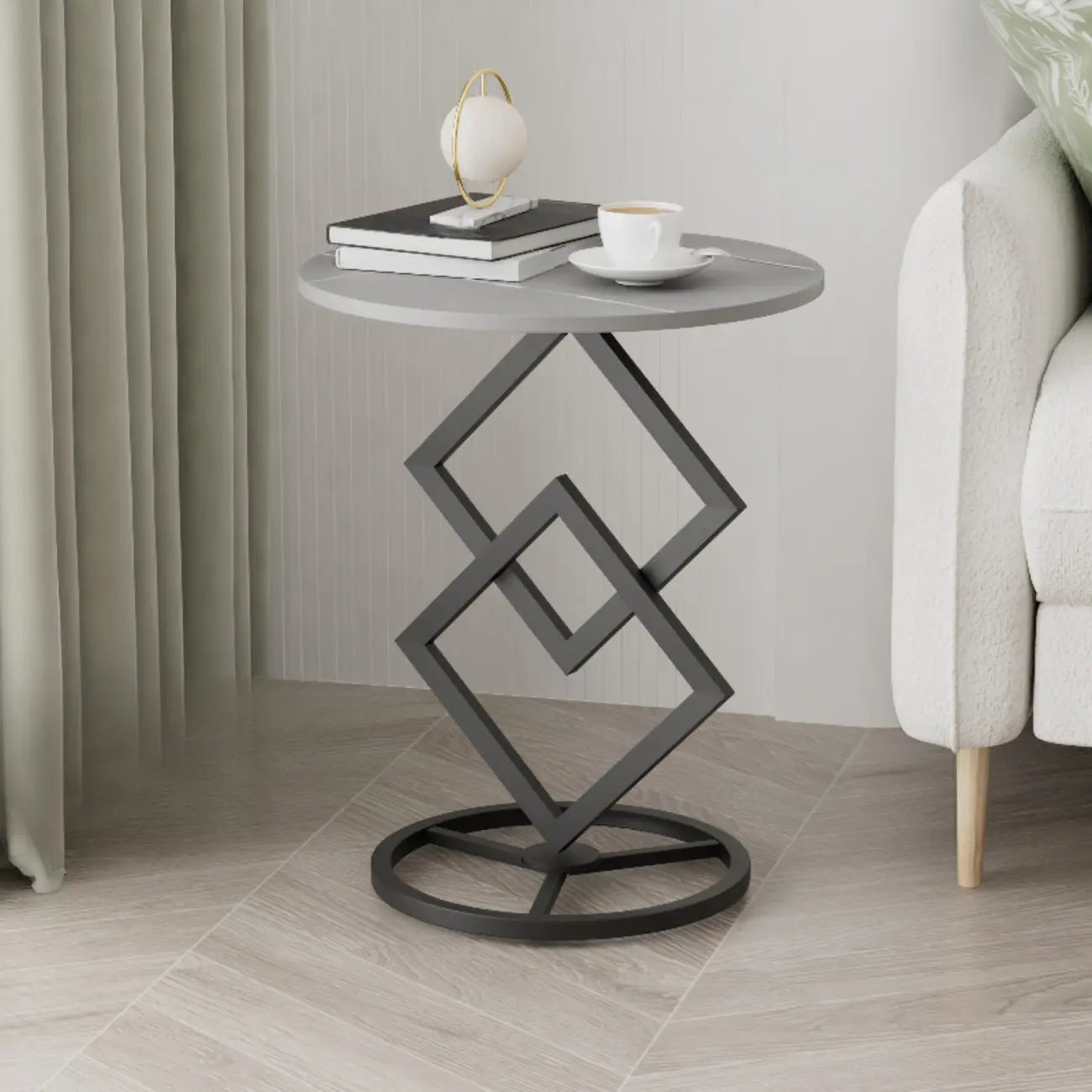 Table d'appoint ronde élégante en marbre avec base en métal pour chambre