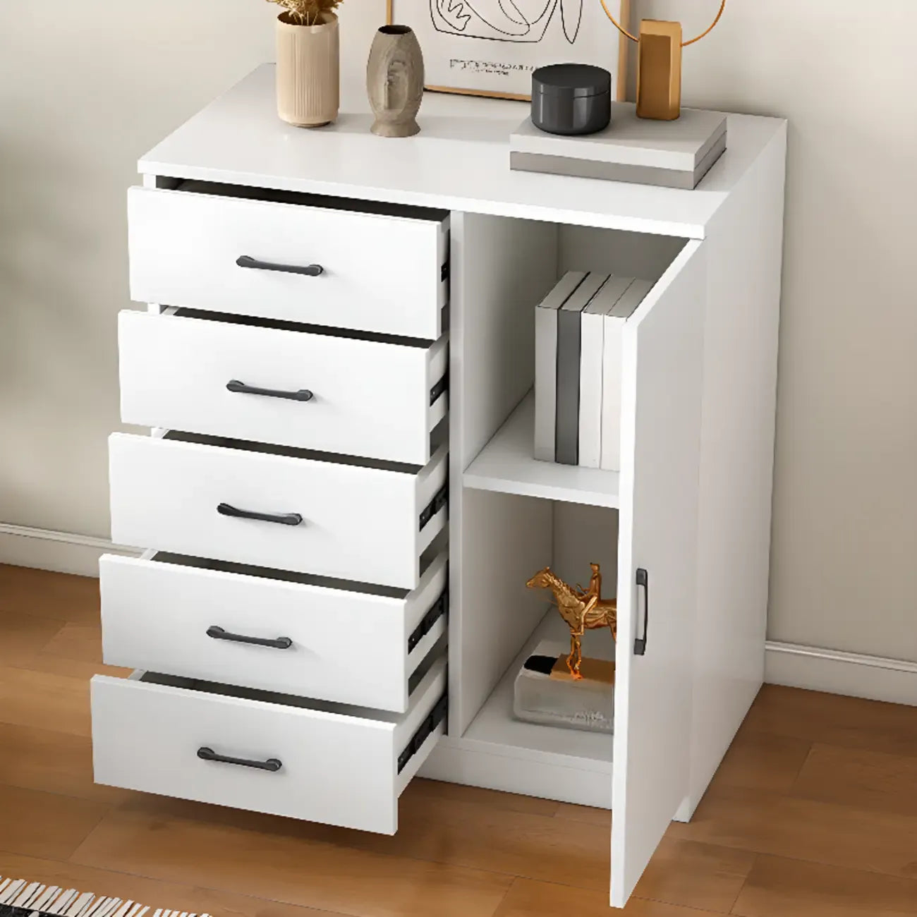 Armoire de rangement rectangulaire moderne à 5 tiroirs pour la maison