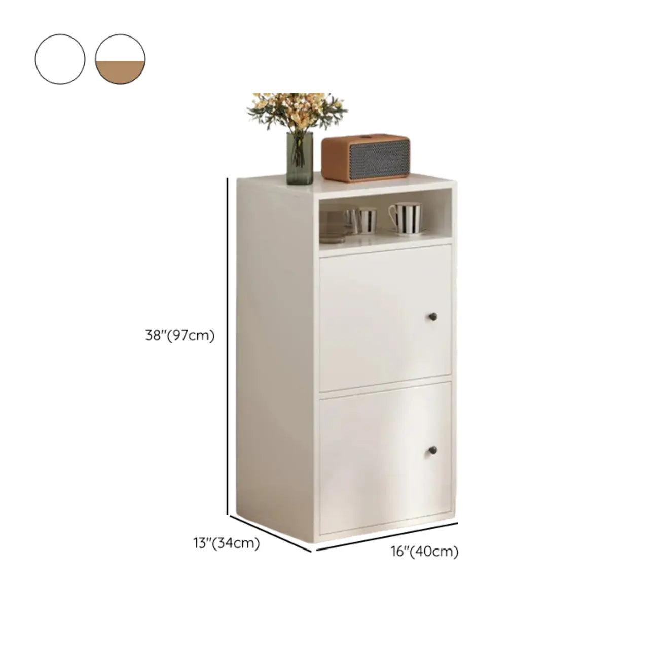 Armoire de rangement moderne en bois blanc avec étagères extérieures