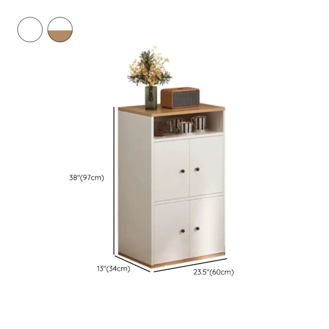 Armoire de rangement moderne en bois blanc avec étagères extérieures
