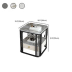 Table d'appoint à deux niveaux en marbre blanc avec rangement et structure en métal
