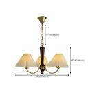 Lustre vintage en laiton et tissu avec abat-jour plissés beiges