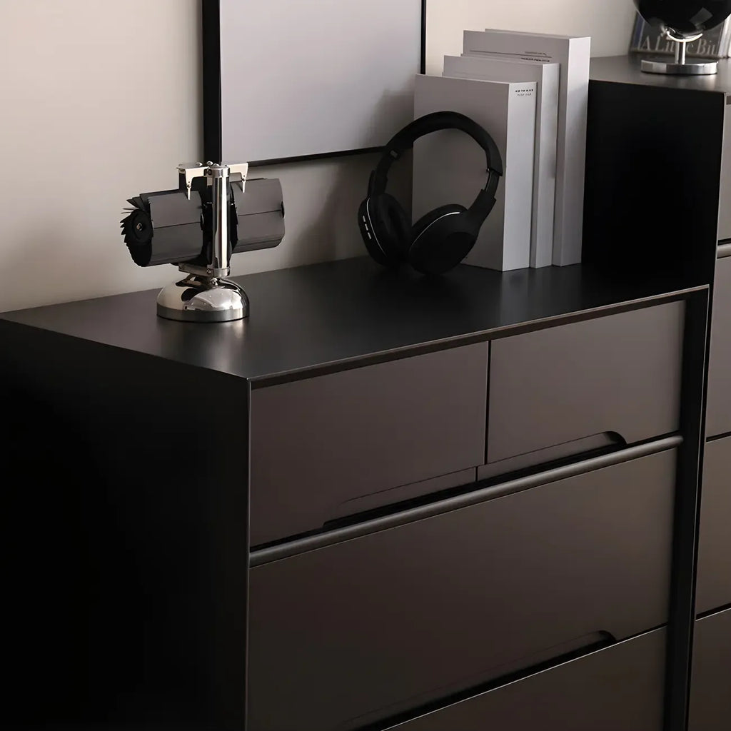 Commode rétro en bois noir avec tiroirs de rangement pour chambre à coucher