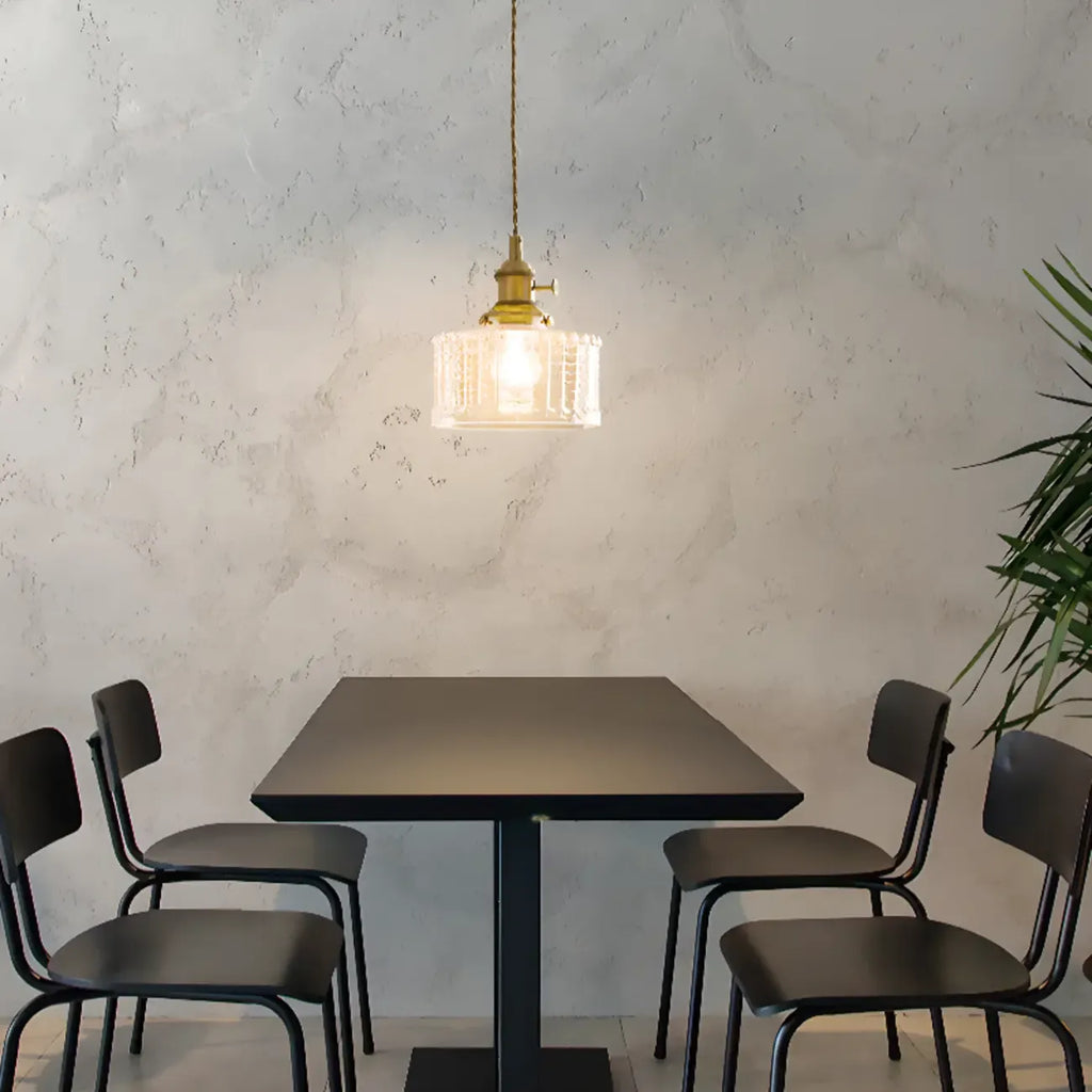 Suspension moderne à rayures en verre transparent pour salle à manger