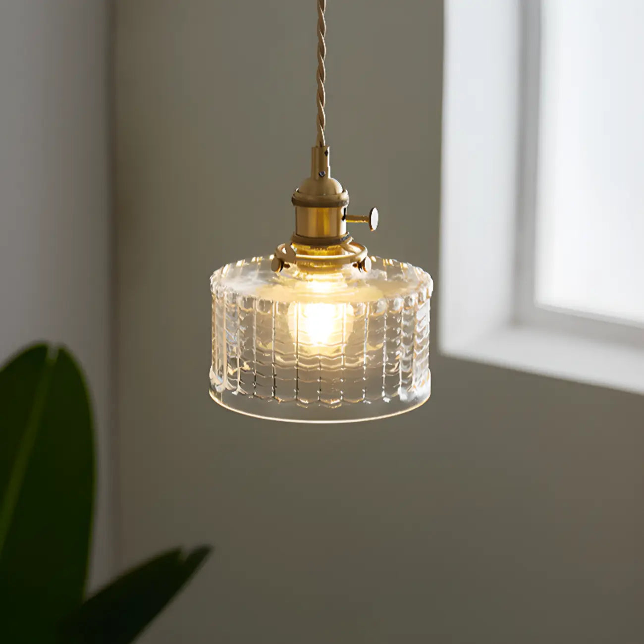 Suspension moderne à rayures en verre transparent pour salle à manger