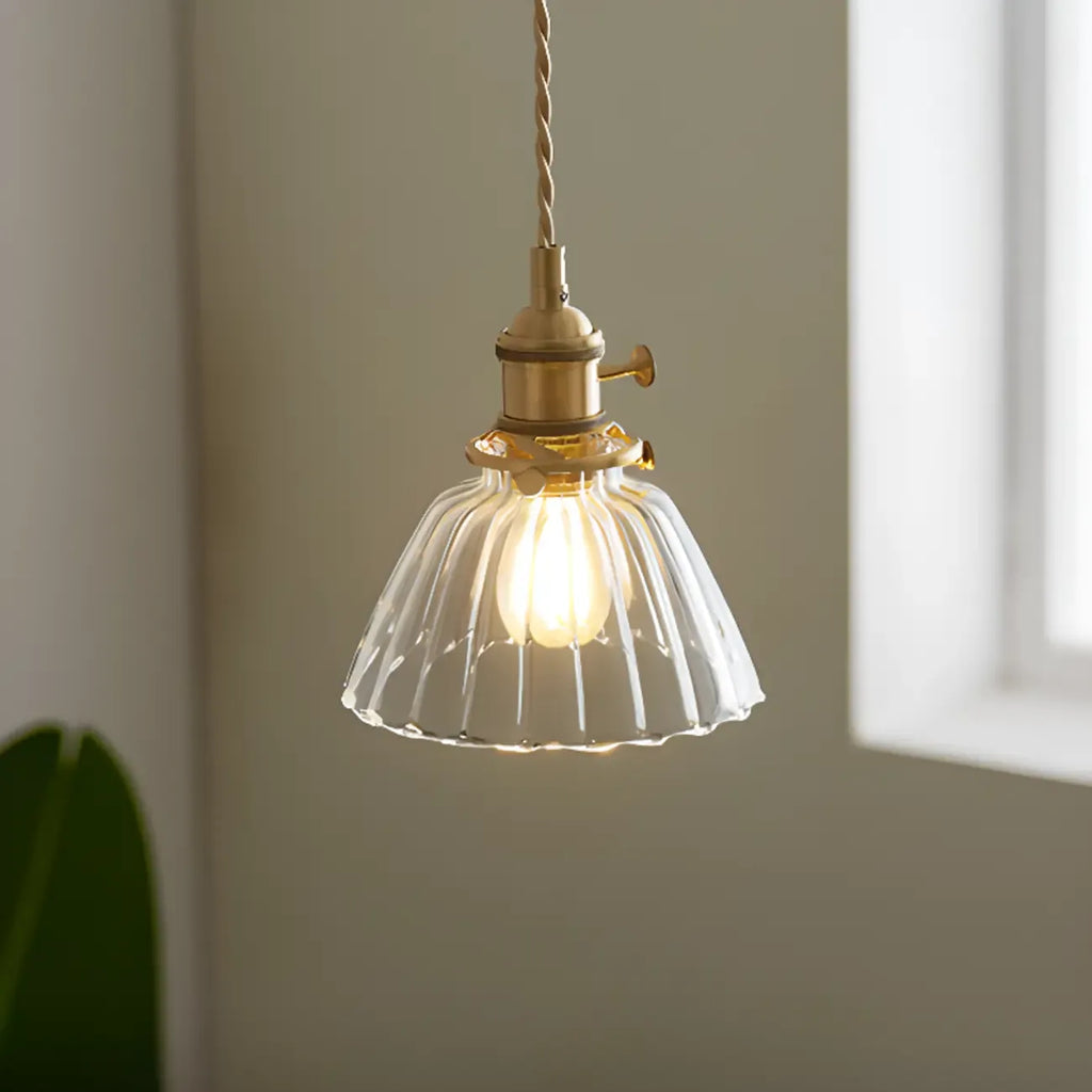 Suspension moderne à rayures en verre transparent pour salle à manger
