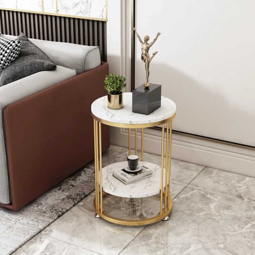 Table d'appoint ronde en marbre pour salon avec rangement