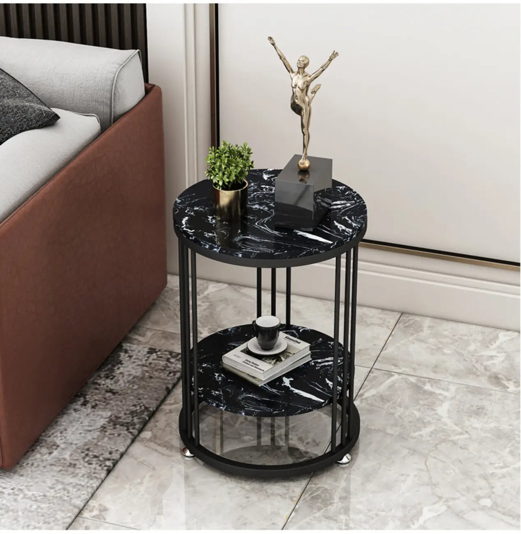 Table d'appoint ronde en marbre pour salon avec rangement