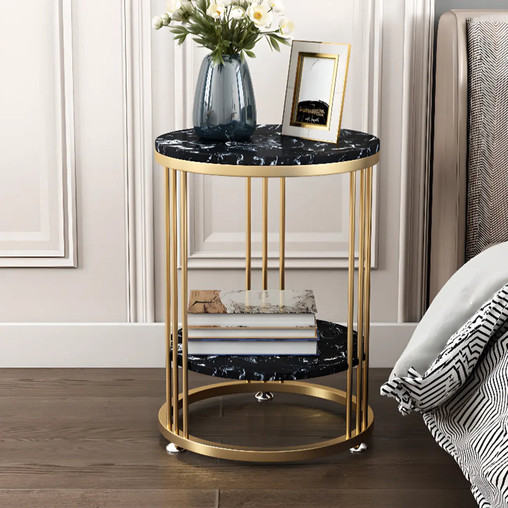 Table d'appoint ronde en marbre pour salon avec rangement