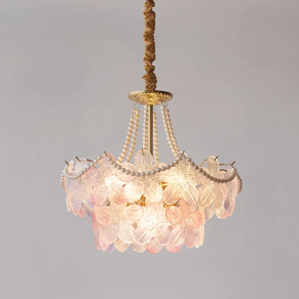 Lustre moderne à plusieurs niveaux en cristal rond à fleurs