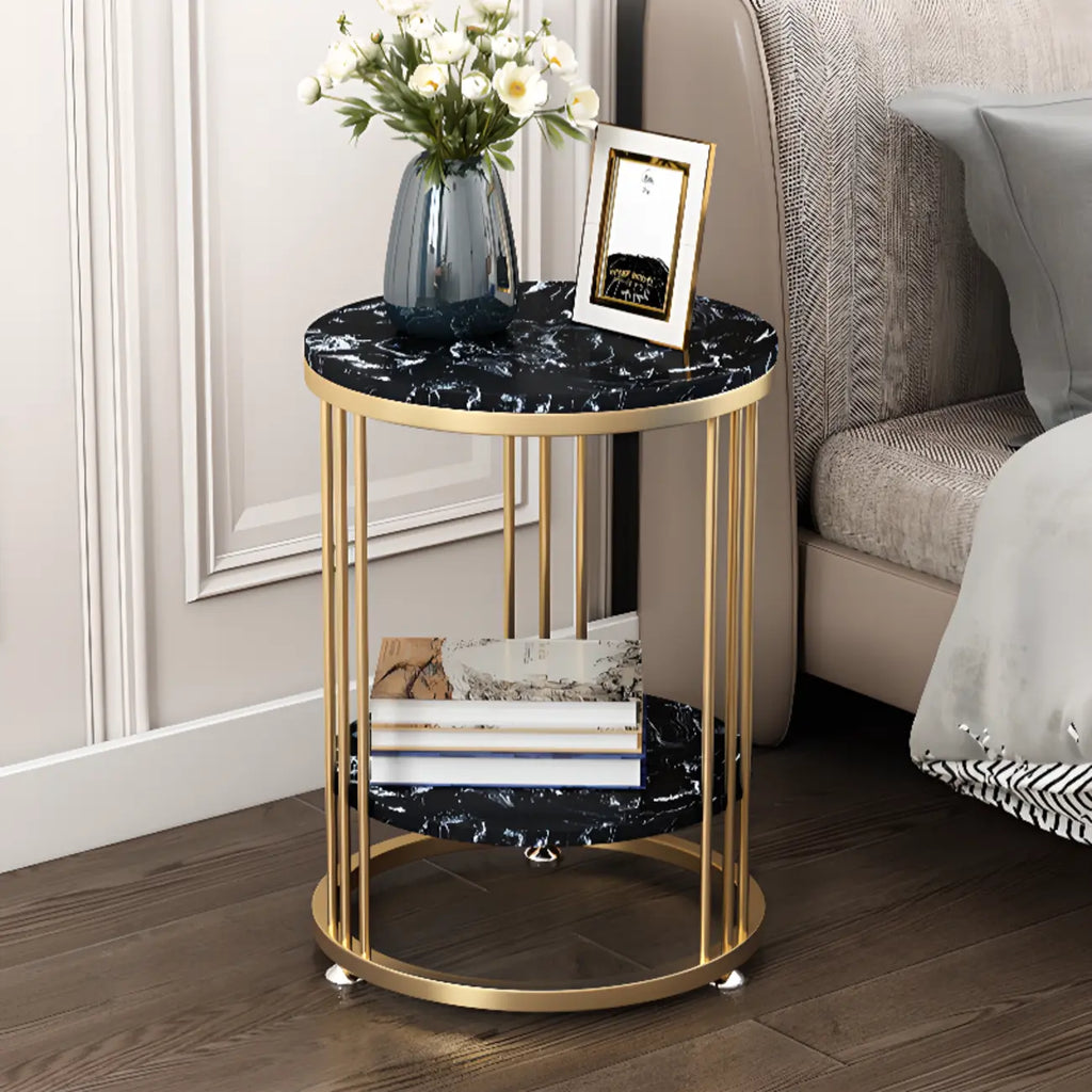 Table d'appoint ronde en marbre pour salon avec rangement