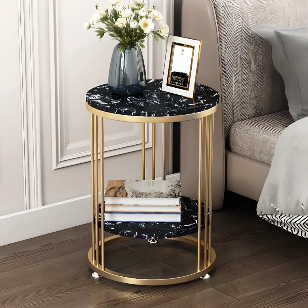 Table d'appoint ronde en marbre pour salon avec rangement
