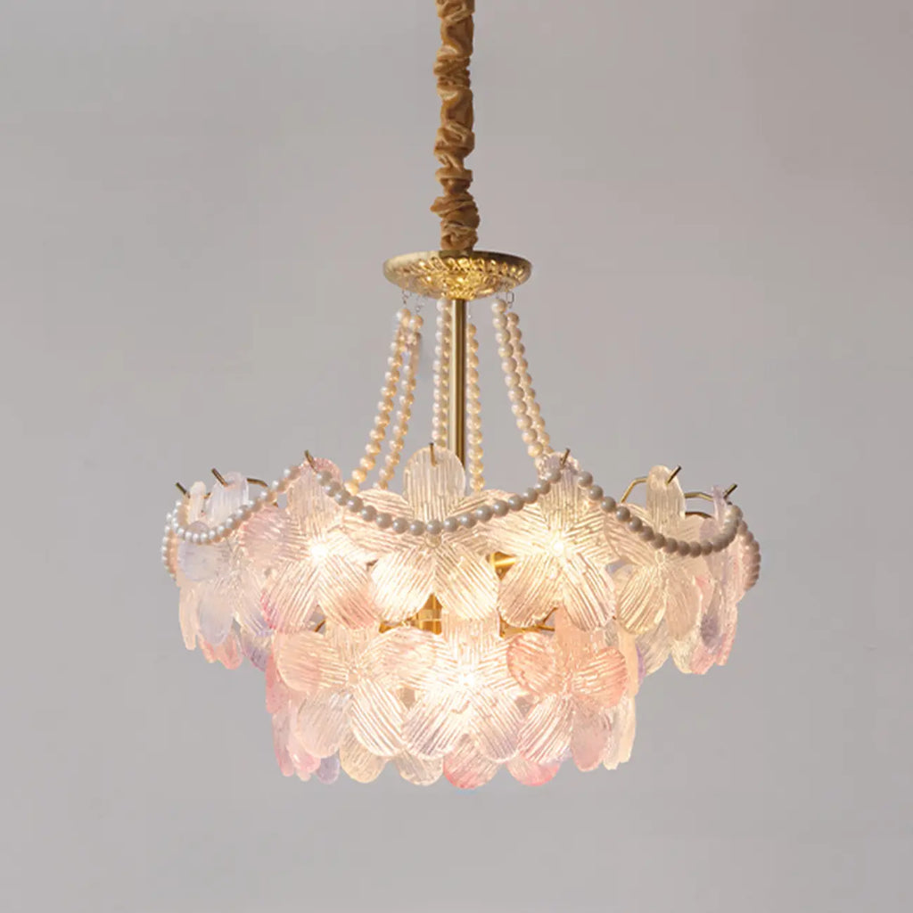 Lustre moderne à plusieurs niveaux en cristal rond à fleurs
