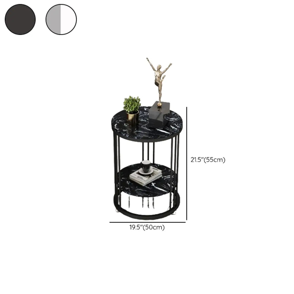 Table d'appoint ronde en marbre pour salon avec rangement