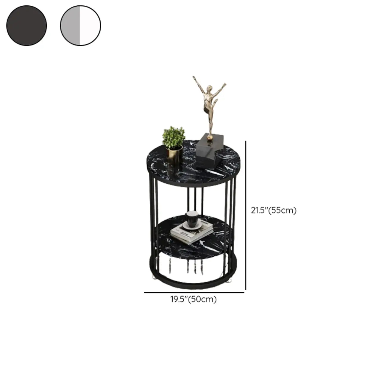 Table d'appoint ronde en marbre pour salon avec rangement