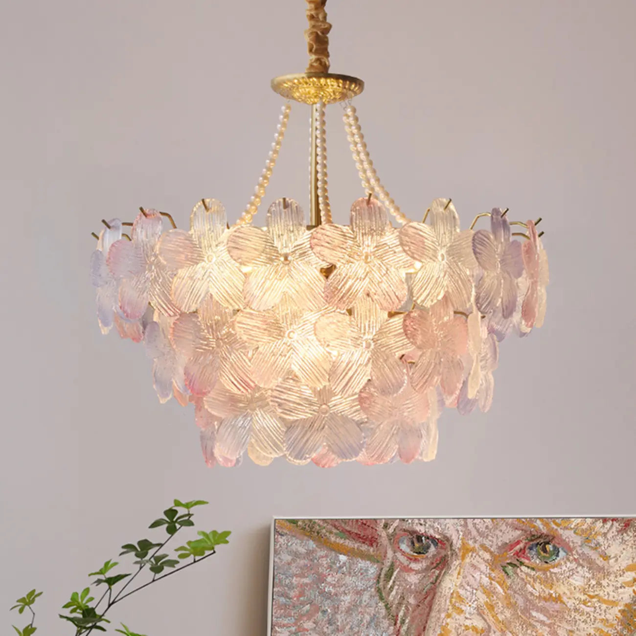 Lustre moderne à plusieurs niveaux en cristal rond à fleurs