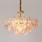 Lustre moderne à plusieurs niveaux en cristal rond à fleurs