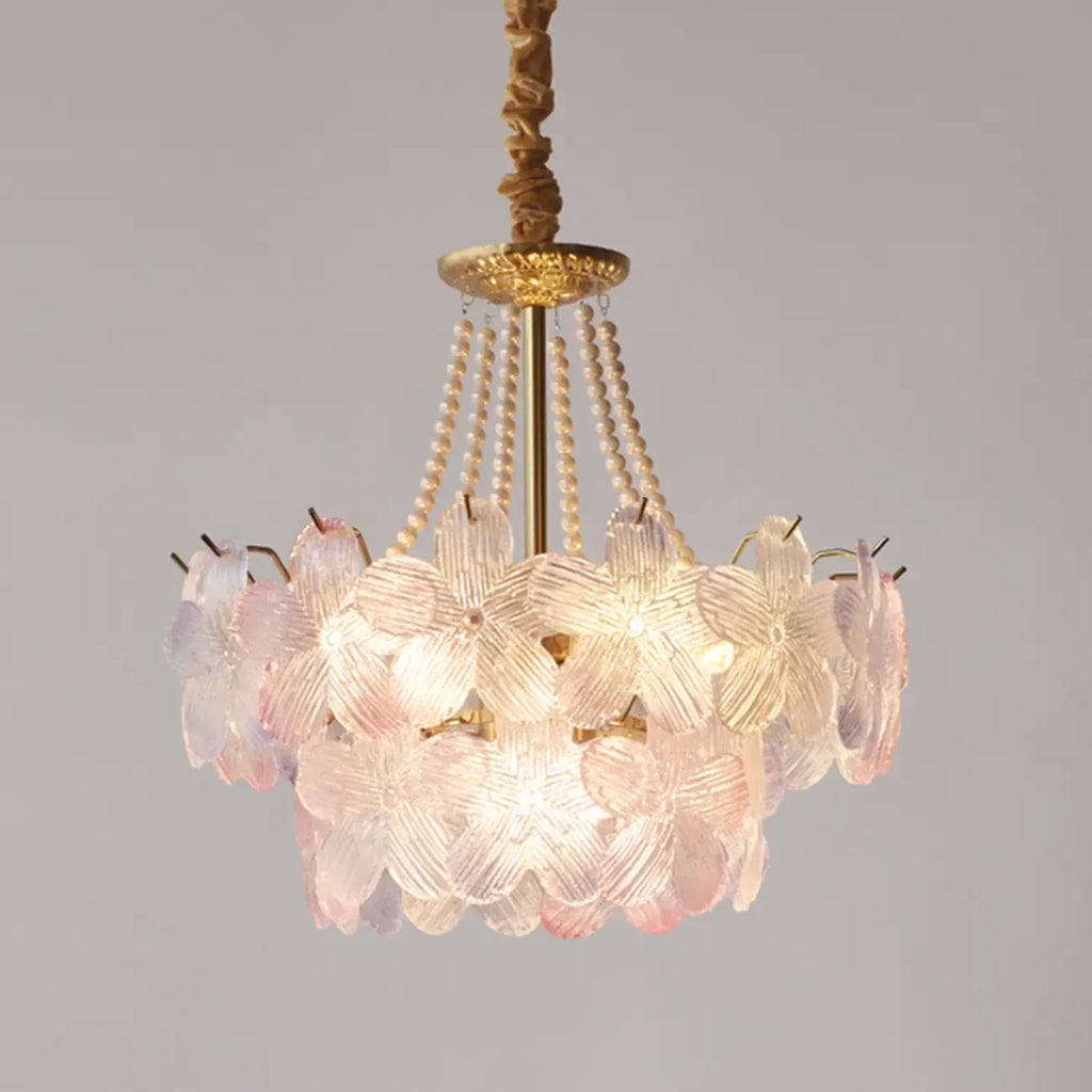 Lustre moderne à plusieurs niveaux en cristal rond à fleurs
