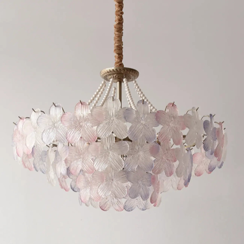 Lustre moderne à plusieurs niveaux en cristal rond à fleurs