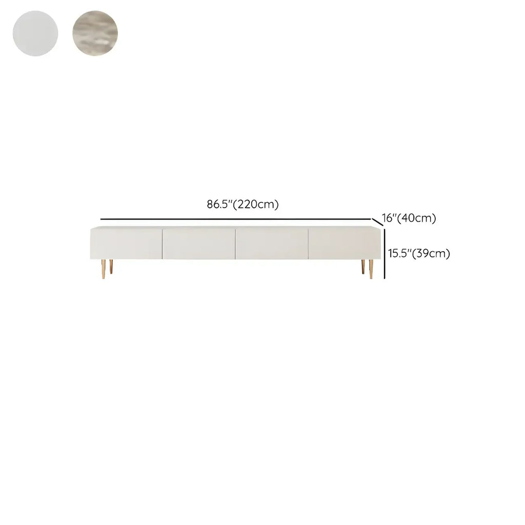 Meuble TV avec pieds et tiroirs de gestion des câbles en pierre blanche