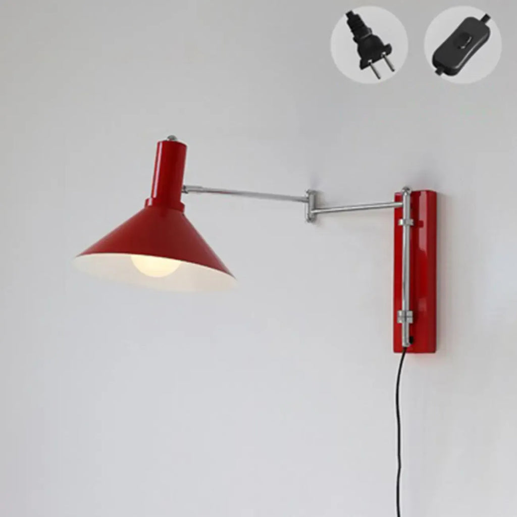 Applique murale moderne rouge à bras articulé, abat-jour en fer