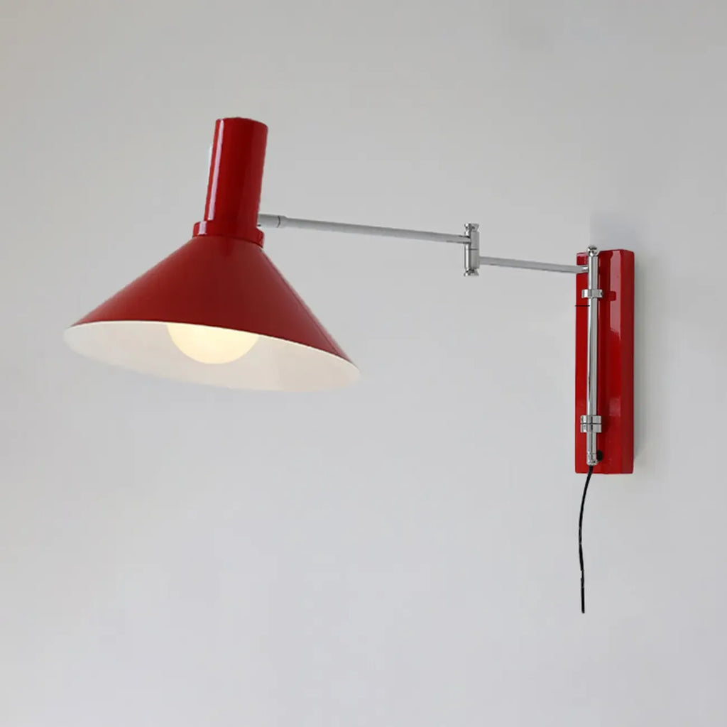 Applique murale rouge à bras articulé réglable, taille moyenne, pour coin lecture